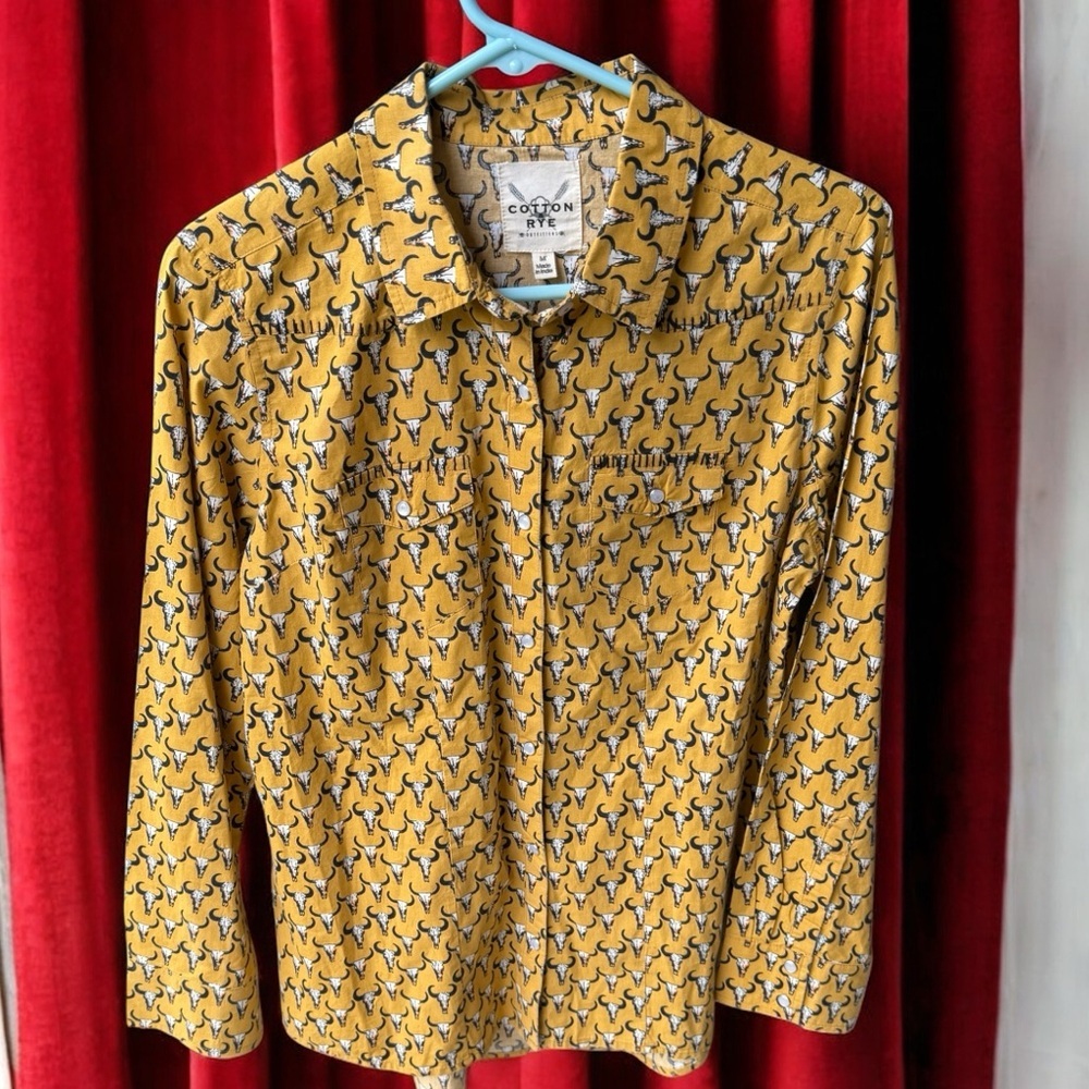 Cotton & Rye Outfitters Men's M Yellow Western Print Long Sleeve Button-Up Shirt
